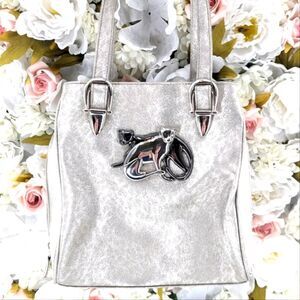 Marlo Vintage Cats Pumas Cheetah Print Metallic Silver Shoulder Bag Purse